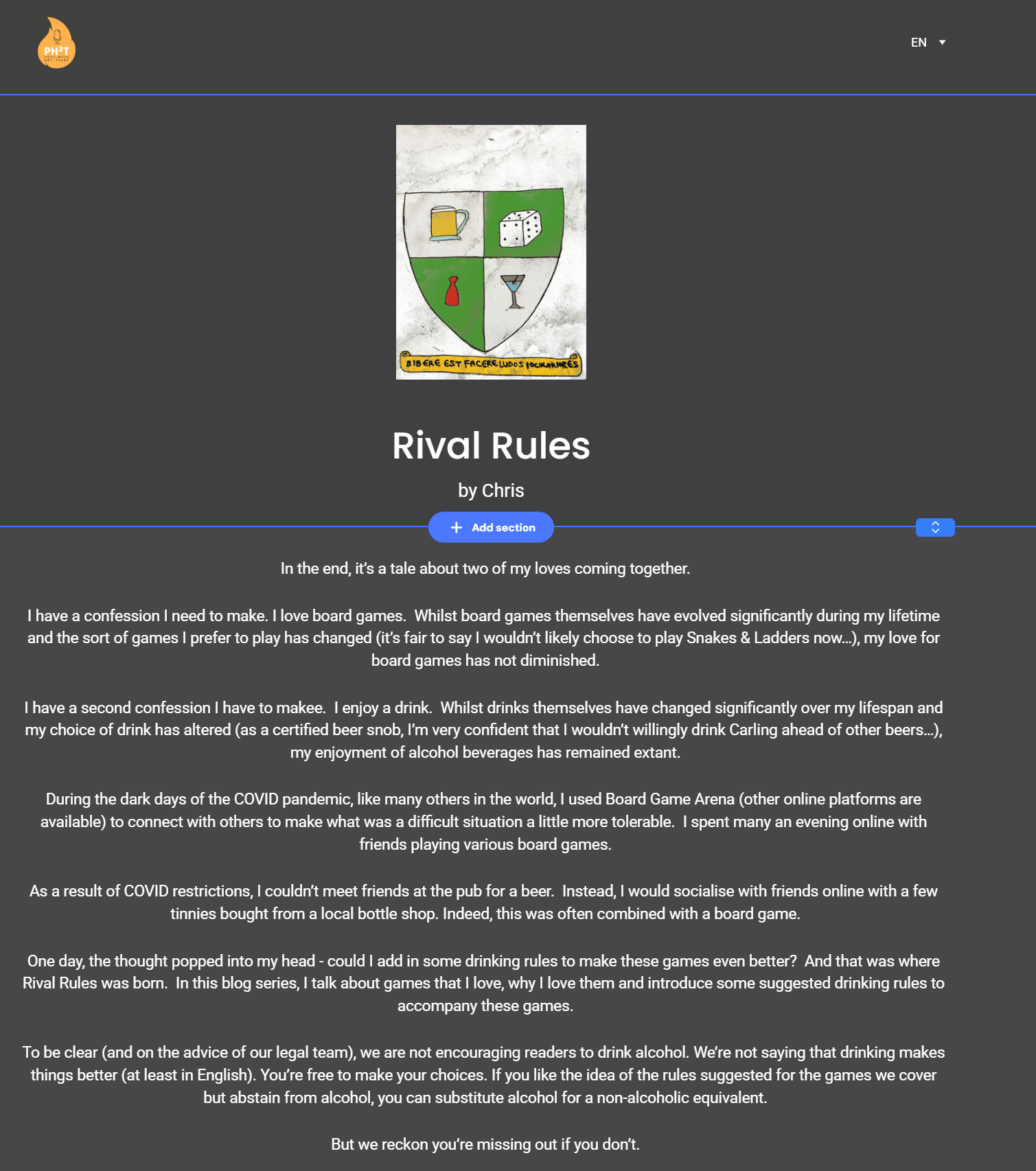 Rival Rules — board game drinking rules by Chris